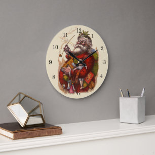 Grande Horloge Ronde Noël vintage, jouets à pipe de Père Noël victorien