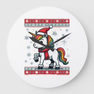 Grande Horloge Ronde Noël Vintage Licorne Dabbing Arc-en-ciel Fête
