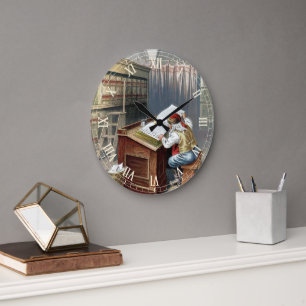 Grande Horloge Ronde Noël vintage, Saint Nicolas méchant ou gentil