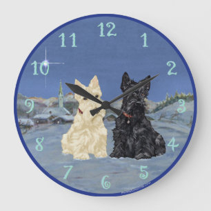 Grande Horloge Ronde Noël Wheaten Black Scotties