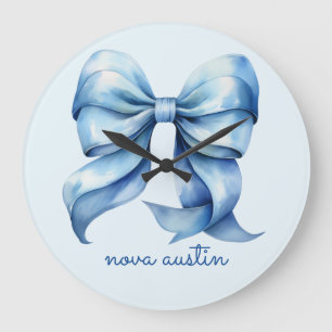 Grande Horloge Ronde Nœud Bleu Tendance Personnalisé Avec Monogramme de