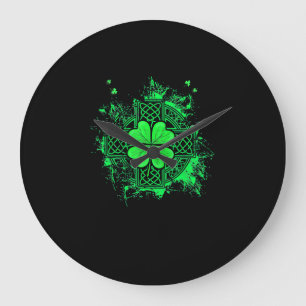 Grande Horloge Ronde Noeud Celtique Shamrock irlandais Trois feuilles C