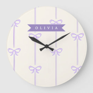 Grande Horloge Ronde Nœud Coquette Personnalisé Nom Esthétique Féminin