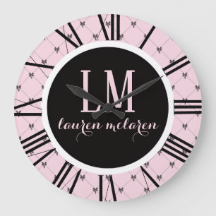Grande Horloge Ronde Nœud Monogramme Rose & Noir