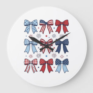 Grande Horloge Ronde Nœuds Coquette Patriotique Design Vectoriel Vintag