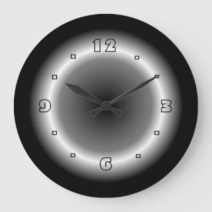 Grande Horloge Ronde Noir atmosphérique avec effet Halo blanc