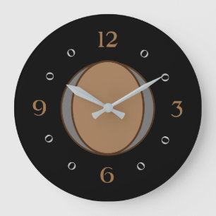 Grande Horloge Ronde Noir avec de l'argent bronzage/centre gris
