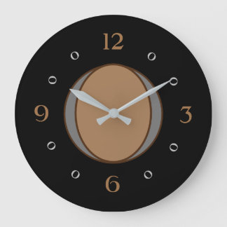 Grande Horloge Ronde Noir avec Tan Silver/Centre gris