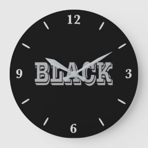 Grande Horloge Ronde Noir Avec Texte Gris Sur Couleur Solide Noir