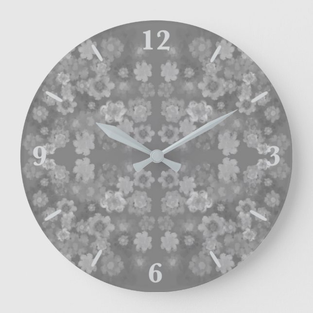 Grande Horloge Ronde Noir blanc gris rétro Motif d'aquarelle florale (Recto)