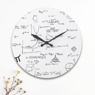 Grande Horloge Ronde Noir Blanc manuscrit équations mathématiques acadé