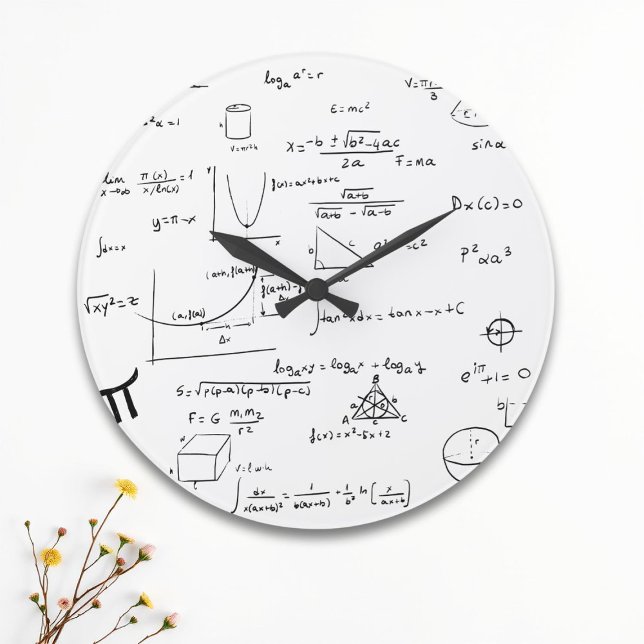 Grande Horloge Ronde Noir Blanc manuscrit équations mathématiques acadé (Créateur téléchargé)