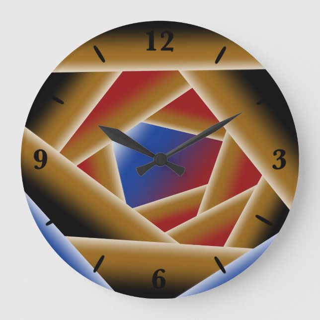 Grande Horloge Ronde Noir Bleu Rouge Or Ombre Abyss Art Abstrait (Recto)