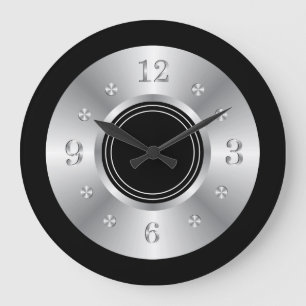 Grande Horloge Ronde Noir Et Argent À La Mode
