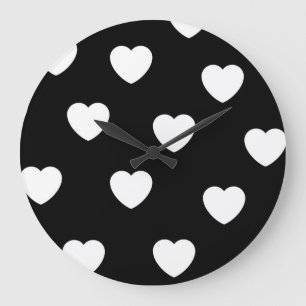 Grande Horloge Ronde Noir et blanc mignon Motif de coeur simple