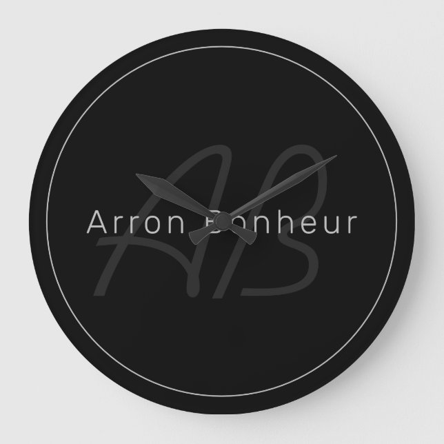 Grande Horloge Ronde Noir et gris moderne | Nom et monogramme du Cool (Recto)