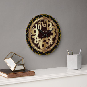 Grande Horloge Ronde Noir et Or antique Abstrait