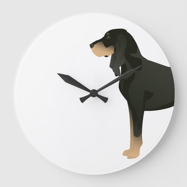 Grande Horloge Ronde Noir et Tan Coonhound Basic race personnalisable (Recto)