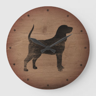 Grande Horloge Ronde Noir et Tan Coonhound Style rustique