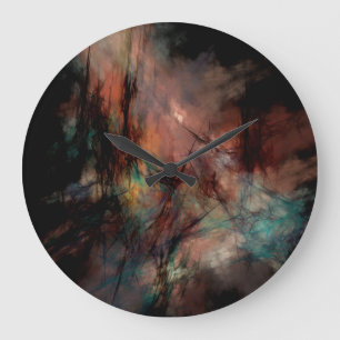 Grande Horloge Ronde Noir foncé abstrait et motif bleu