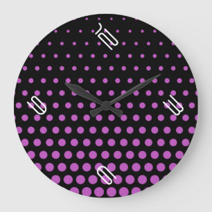 Grande Horloge Ronde Noir moderne fuchsia de point de polka