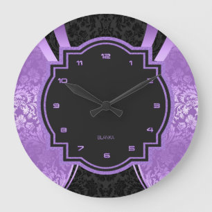 Grande Horloge Ronde Noir & Violet Damas Conception géométrique