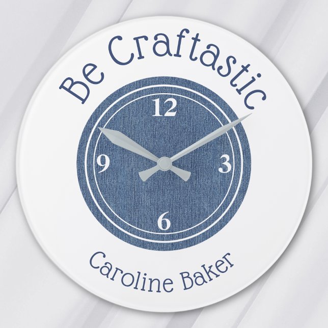 Grande Horloge Ronde Nom, 10,75 pouces Be Craftastic Blue Denim Round (Créateur téléchargé)