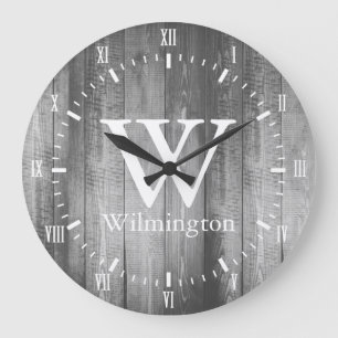 Grande Horloge Ronde Nom blanc de chiffres romains de planches en bois
