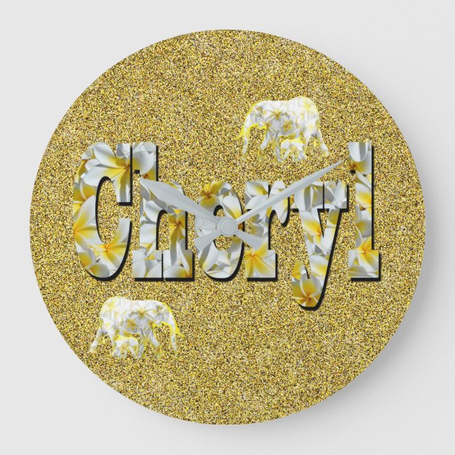 Grande Horloge Ronde Nom Cheryl Avec Fleurs Frangipani,   (Recto)