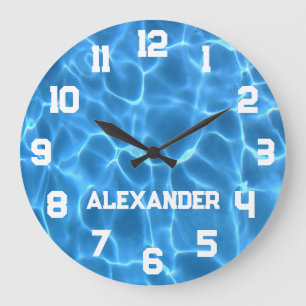 Grande Horloge Ronde Nom d'athlète Piscine Aqua Bleu