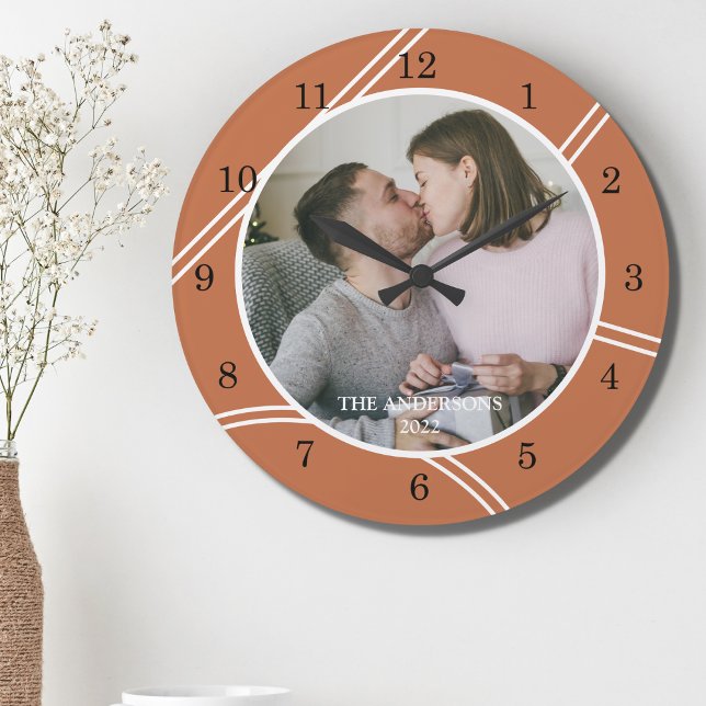 Grande Horloge Ronde Nom de famille de photos personnalisé (Créateur téléchargé)