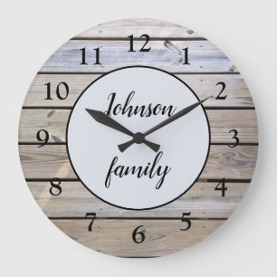 Grande Horloge Ronde Nom de famille du bois élégant et moderne rustiq