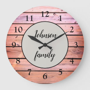 Grande Horloge Ronde Nom de famille en bois rose glamour