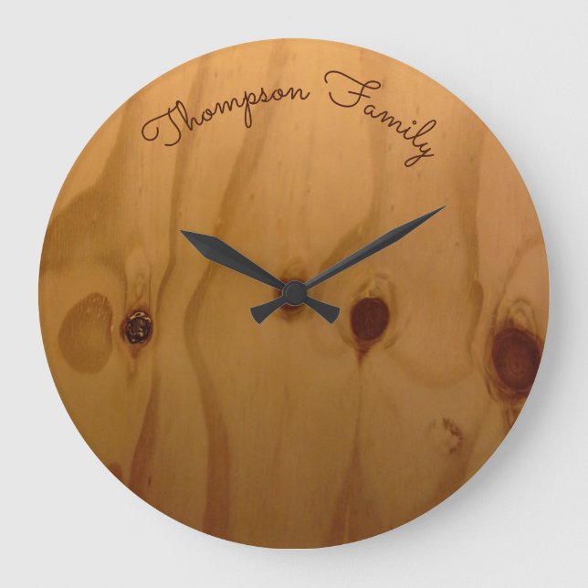 Grande Horloge Ronde nom de famille personnalisé bois rustique (Recto)