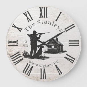 Grande Horloge Ronde Nom de famille personnalisé Rustique Moderne Chass