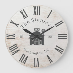 Grande Horloge Ronde Nom de famille rustique moderne personnalisé de la