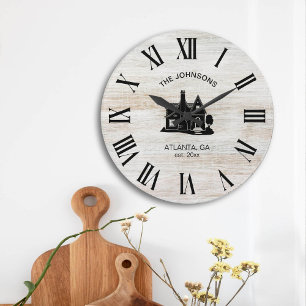 Grande Horloge Ronde Nom de famille rustique vintage