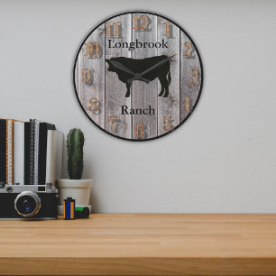 Grande Horloge Ronde Nom de ferme ou d'écurie 6 Style bois de grange pe