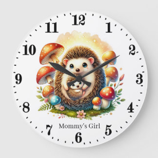 Grande Horloge Ronde Nom de la fille de maman mignonne hérisson ajouter