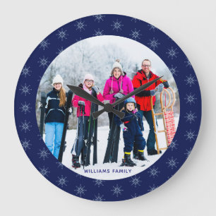 Grande Horloge Ronde Nom de la photo de famille flocon de neige