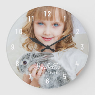 Grande Horloge Ronde Nom de la photo personnalisée Date de naissance B