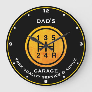 Grande Horloge Ronde Nom de papa ou tout autre nom Garage Black Gold Ge