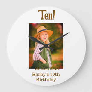 Grande Horloge Ronde nom de photo d'anniversaire 10 ans date simple mar
