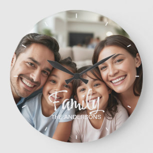 Grande Horloge Ronde Nom de script tendance pour photo de famille perso