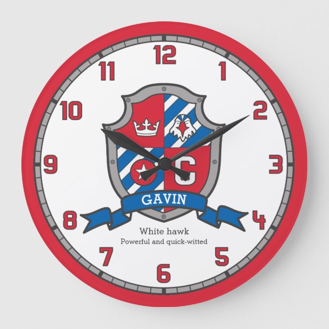 Grande Horloge Ronde Nom des garçons de Gavin signifiant oiseau de bouc (Recto)