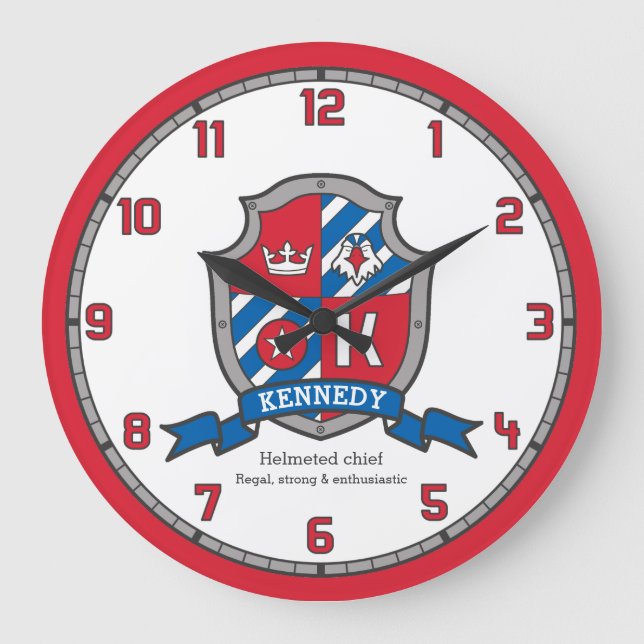 Grande Horloge Ronde Nom des garçons Kennedy signifiant bouclier herald (Recto)