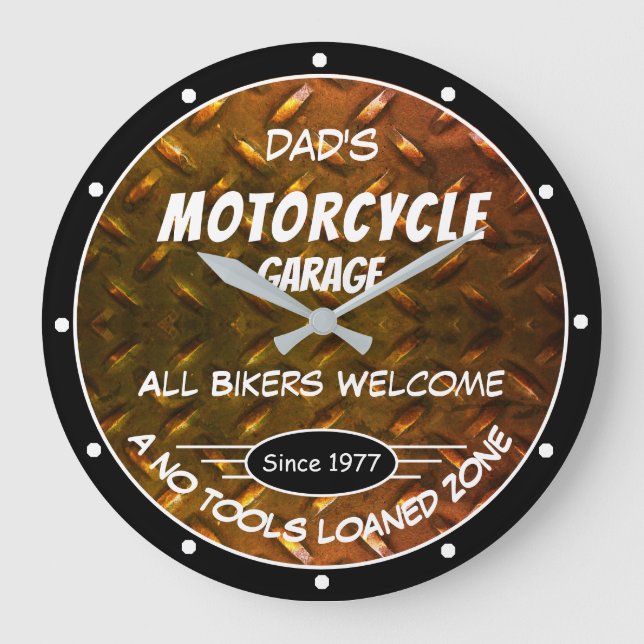 Grande Horloge Ronde Nom du garage de moto Date Slogan en plaque de dia (Recto)