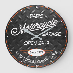 Grande Horloge Ronde Nom du garage de motocyclette Date Image de la pla