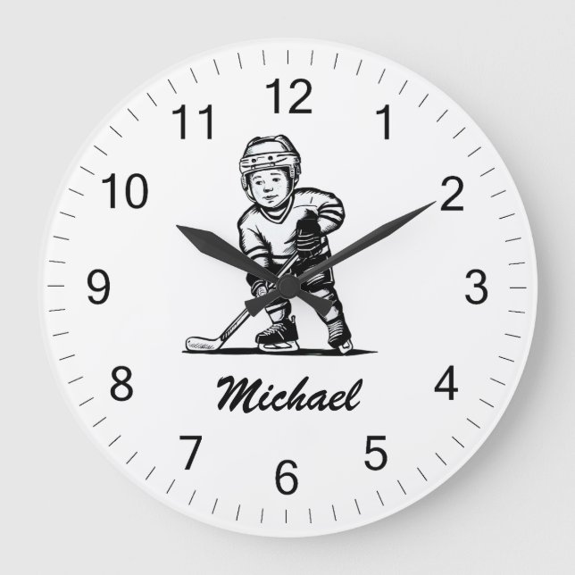 Grande Horloge Ronde Nom du joueur de hockey personnalisé tendance (Recto)