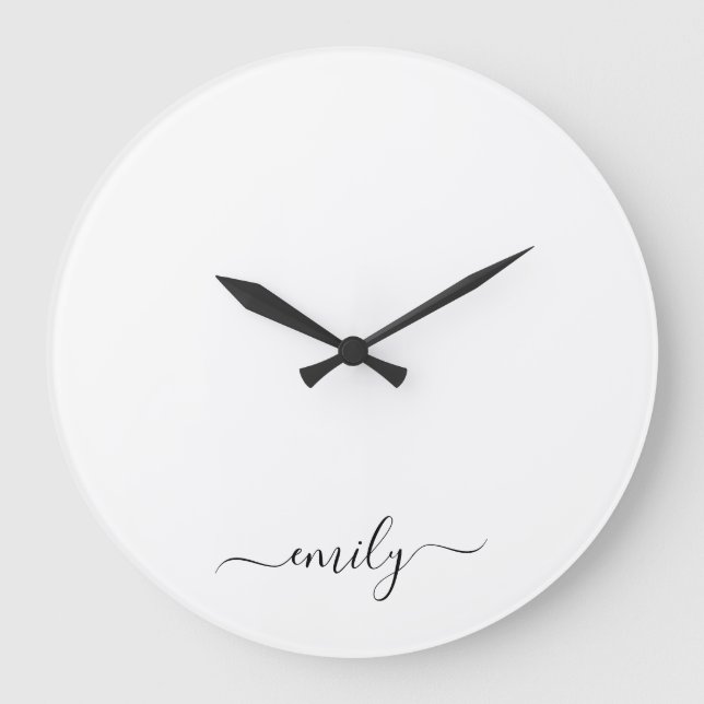 Grande Horloge Ronde Nom du monogramme blanc noir moderne (Recto)